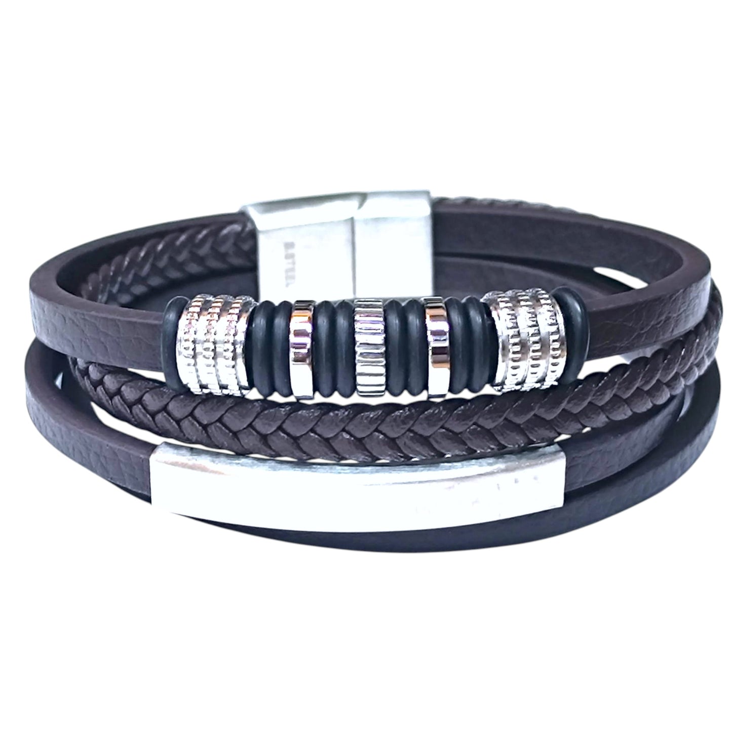 Pulsera Acero Y Cuero Marron Largo 22 Cms Aprox 401104257-32