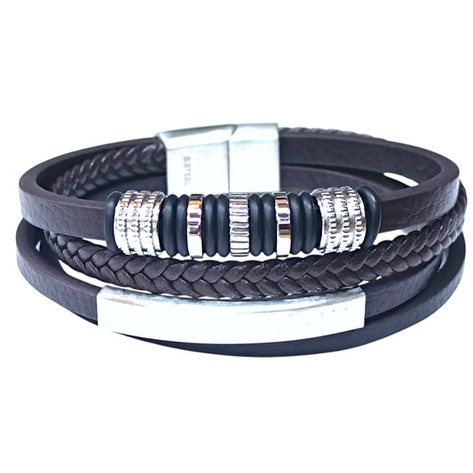 Pulsera Acero Y Cuero Marron Largo 22 Cms Aprox 401104257-32