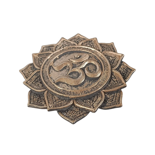 600102171-05 Porta Incienso Om Forma de Flor De Lotto En Resina 9,5 Cms Aprox En Color Bronce