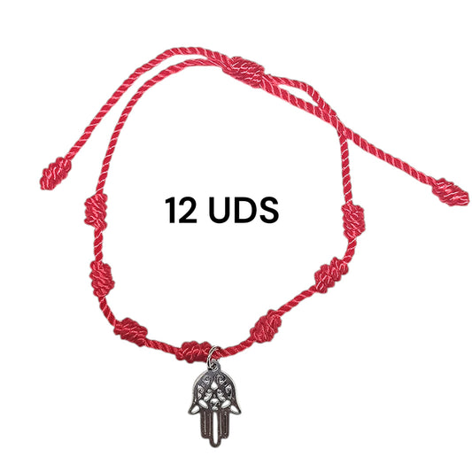 600104116-03 Paquete 12 Pulseras 7 Nudos Con Dije Mano De Fatima En Acero