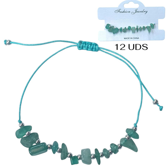 Paquete 12 Pulseras Hilo Con Piedra Aventurina Chips Y Bolas Acero REF: 600104507