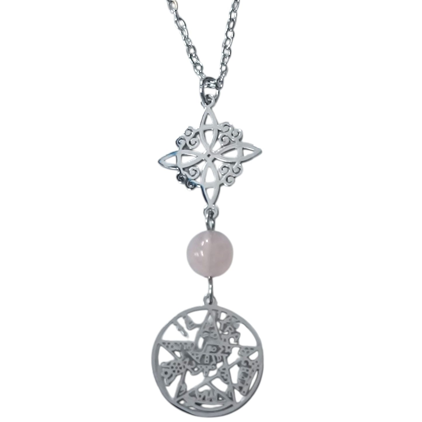 Collar Acero Doble Proteccion Y Piedra Natural Cuarzo Rosa Cadena 40+5 Cms 400503247-15