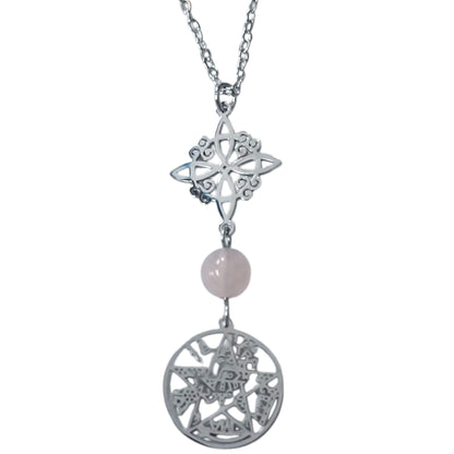 Collar Acero Doble Proteccion Y Piedra Natural Cuarzo Rosa Cadena 40+5 Cms 400503247-15