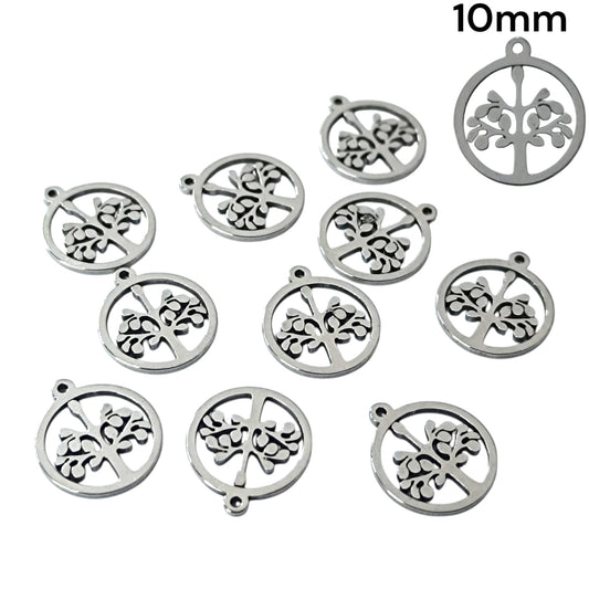 Paquete 10 Uds Dijes Arbol De La Vida 15 mm Acero Ref: 61206-01