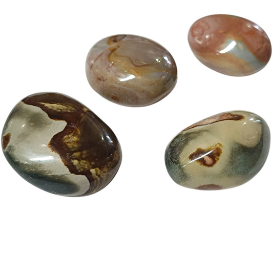 Paquete 4 Pcs Canto Rodado 5 Cms Aprox Jaspe Policromo 330 Gramos Aprox