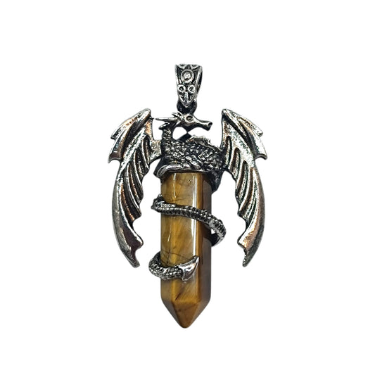 Colgante Dragón En Metal Con Piedra Natural Ojo De Tigre 6 Cms Aprox 600102234-09