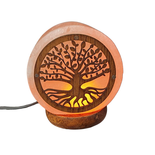 Lámpara de Sal del Himalaya USB (9 cm) - Grabado Arbol De La Vida con Luz LED Cálida REF: 2017801