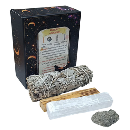 Kit Limpieza Y Abundancia :Atado Salvia , Palo Santo, Selenita y Pirita 200002977