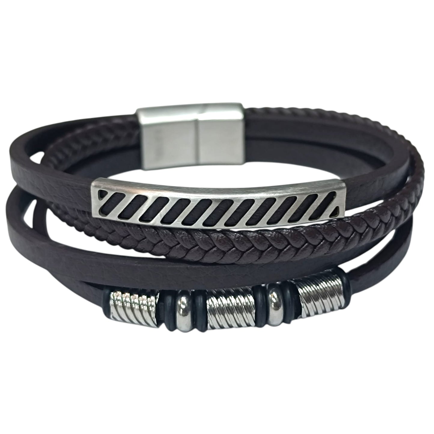 Pulsera Acero Y Cuero Marron Largo 22 Cms Aprox 401104257-48