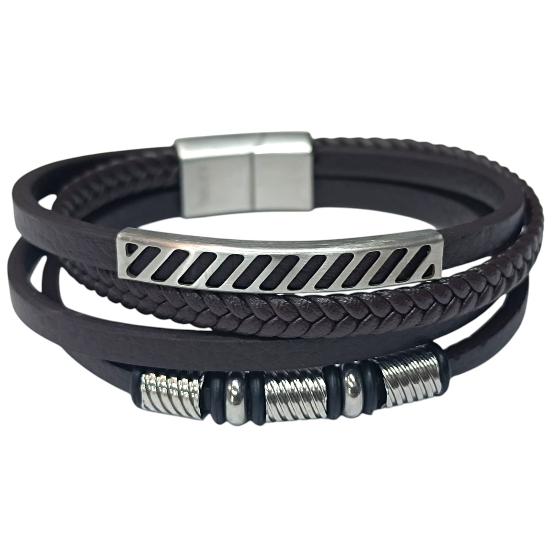 Pulsera Acero Y Cuero Marron Largo 22 Cms Aprox 401104257-48