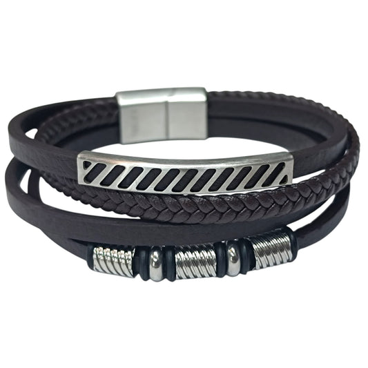 Pulsera Acero Y Cuero Marron Largo 22 Cms Aprox 401104257-48
