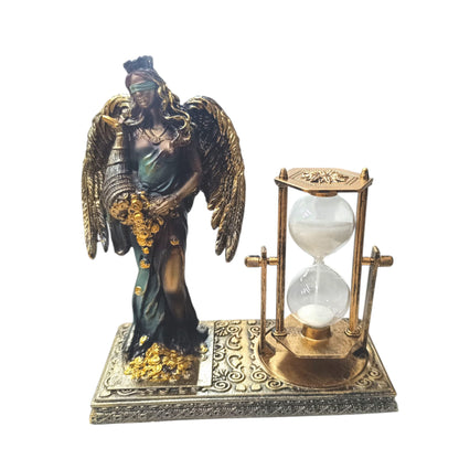 Figura En Resina Diosa De La Justicia Con Alas Y Reloj De Arena 17x19 Cms Apox Color Verde 600104405
