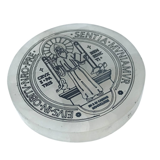 Plato Selenita Grabado San Benito 10 Cms Aprox 400901653