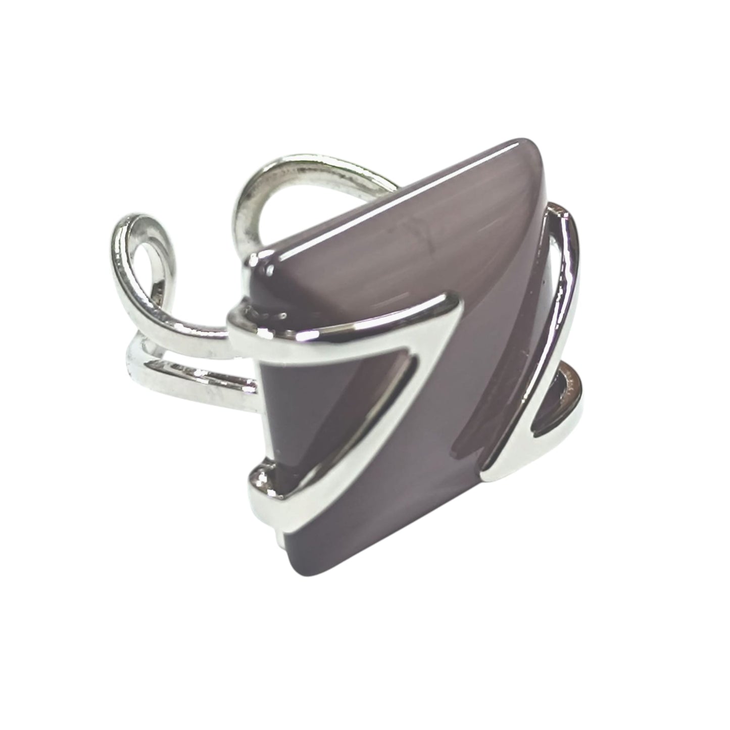 Anillo Adaptable Ojo De Gato Metal Con Baño Rodio ref1