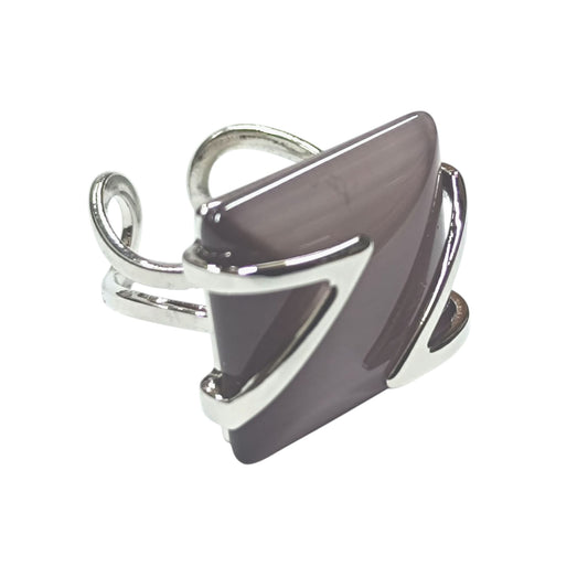 Anillo Adaptable Ojo De Gato Metal Con Baño Rodio ref1