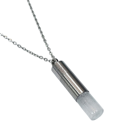 Collar Acero 45 Cms Cofre Deseo Con Piedra Natural Cuarzo Blanco 600103553-01