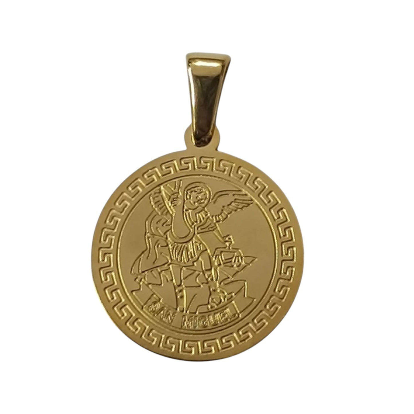 600103451-07 Colgante Acero Dorado Medalla San Miguel 20 mm Con Oracion En La Parte Trasera