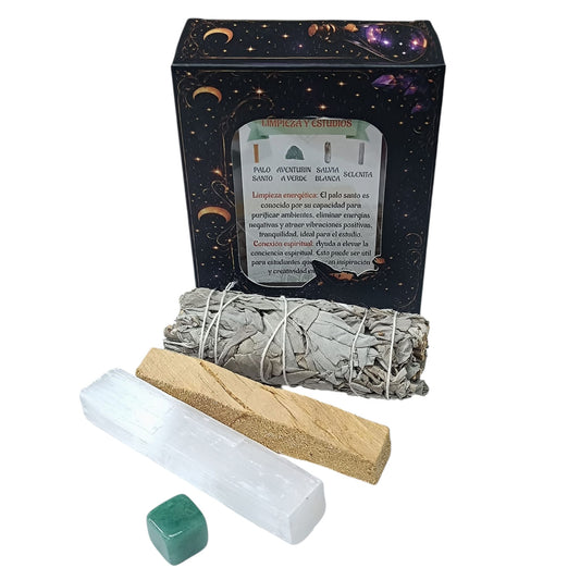 Kit Limpieza Y Estudios :Atado Salvia , Palo Santo, Selenita y Aventurina (Incluye Cajita De Presentacion) REF 200002961