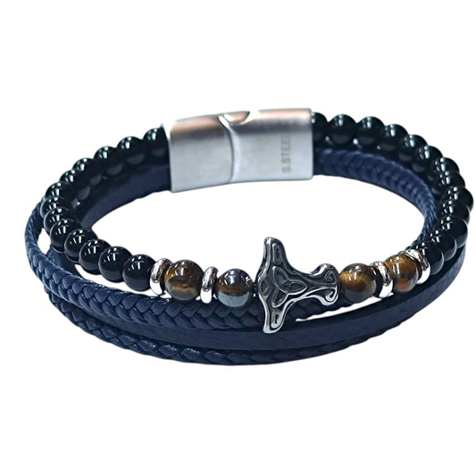 Pulsera Acero Y Piedra Natural Cuero Azul Largo 22 Cms Aprox 401104257-010