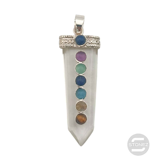 23787 Colgante Cuarzo Blanco Plata 925 Con Piedra 7 Chakras 40 mm Aprox
