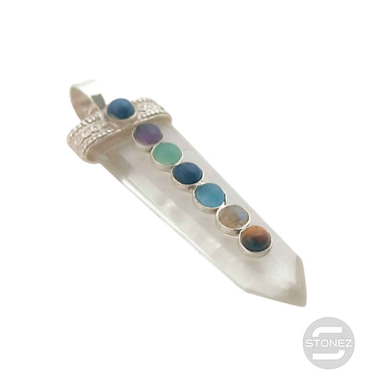 23787 Colgante Cuarzo Blanco Plata 925 Con Piedra 7 Chakras 40 mm Aprox