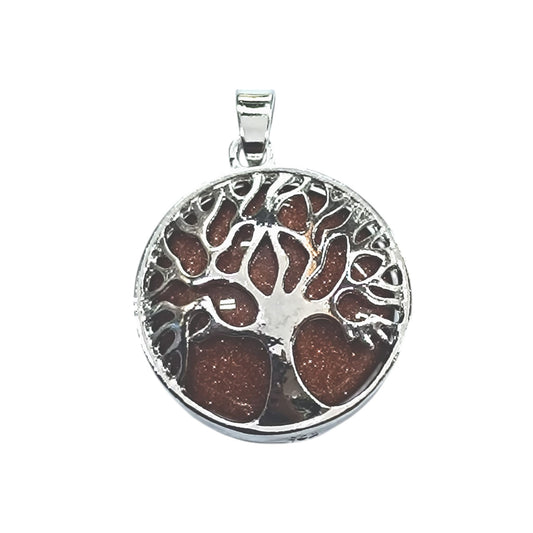 Colgante Arbol De La Vida En Metal Con Piedra Natural Aventurina Dorada 25 mm Aprox 35014-10