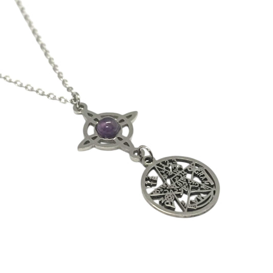 Collar Acero Doble Proteccion Con Piedra Amatista Cadena 40+5 Cms 400603911-05