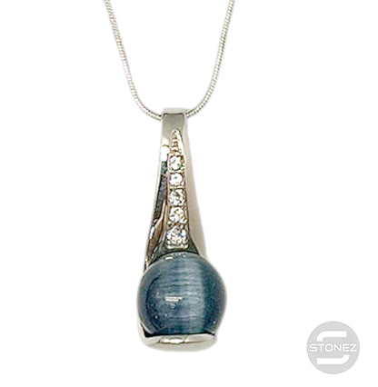 29658 Collar Bisuteria Con Baño De Rodio Y Ojo De Gato Y Cadena 40+5 Cms