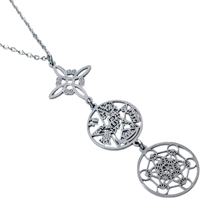 Collar Acero Simbolo Nudo De Bruja Tetragramaton Y Metatron Cadena 40+5 Cms REF:400503423-09