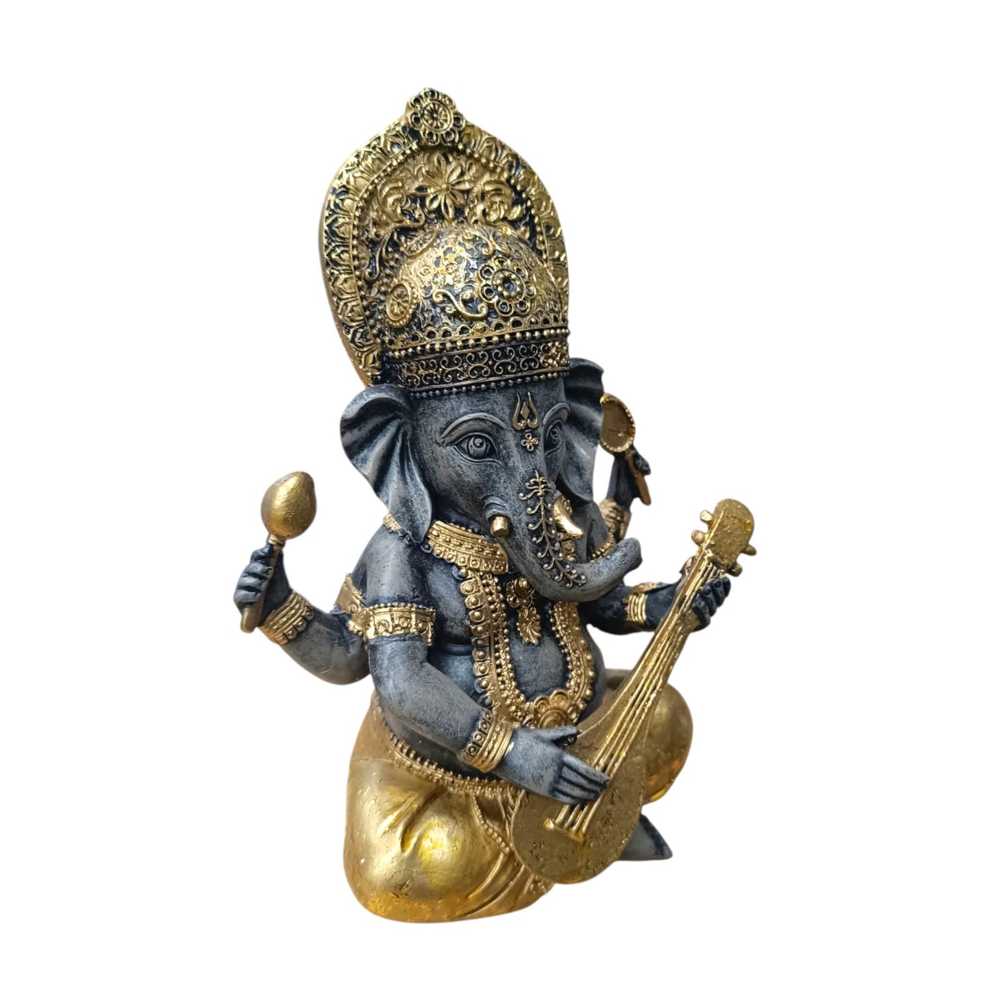 Figura Ganesha Con Instrumento Sitar En Resina 22 Cms Aprox Color Dorado/Gris Ref: 600104483