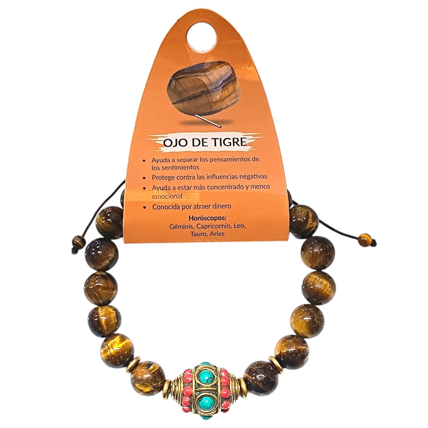 Pulsera Ajustable Macrame Ojo De Tigre 10 mm Y Entrepieza Tibetana (EL COLOR DE LA ENTREPIEZA PUEDE VARIAR )Ref: 600404344