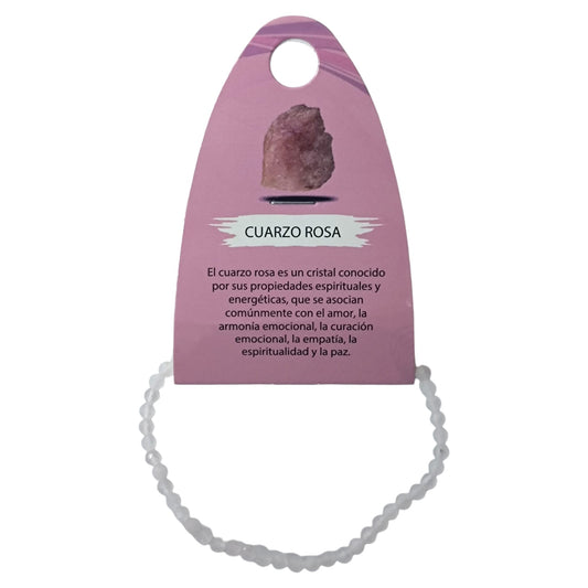 Pulsera Facetada Piedra Natural Cuarzo Rosa 3 mm