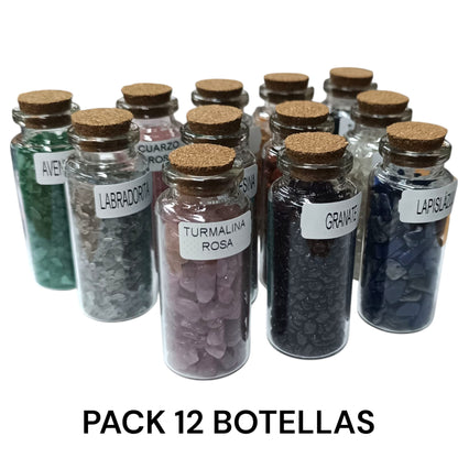 Coleccion 12 Botes Piedra Chips Minerales Surtidos Botellas 7 cms