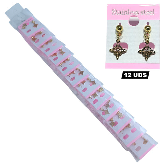 600104135-04 Paquete 12 Pares Pendientes De Acero Dorado Nudo De Brujas