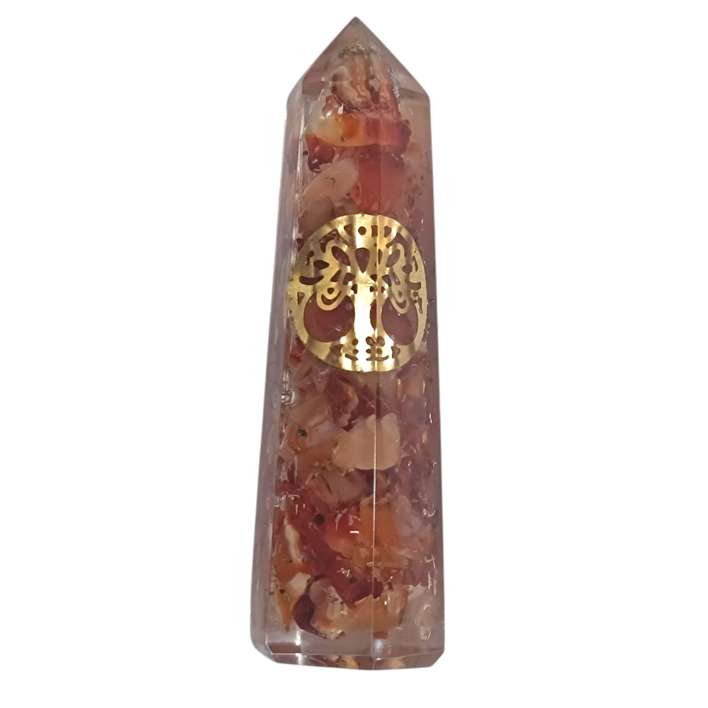 Obelisco Orgonita y Piedras Carneola Dije Arbol De La Vida 7,5 Cms Aprox