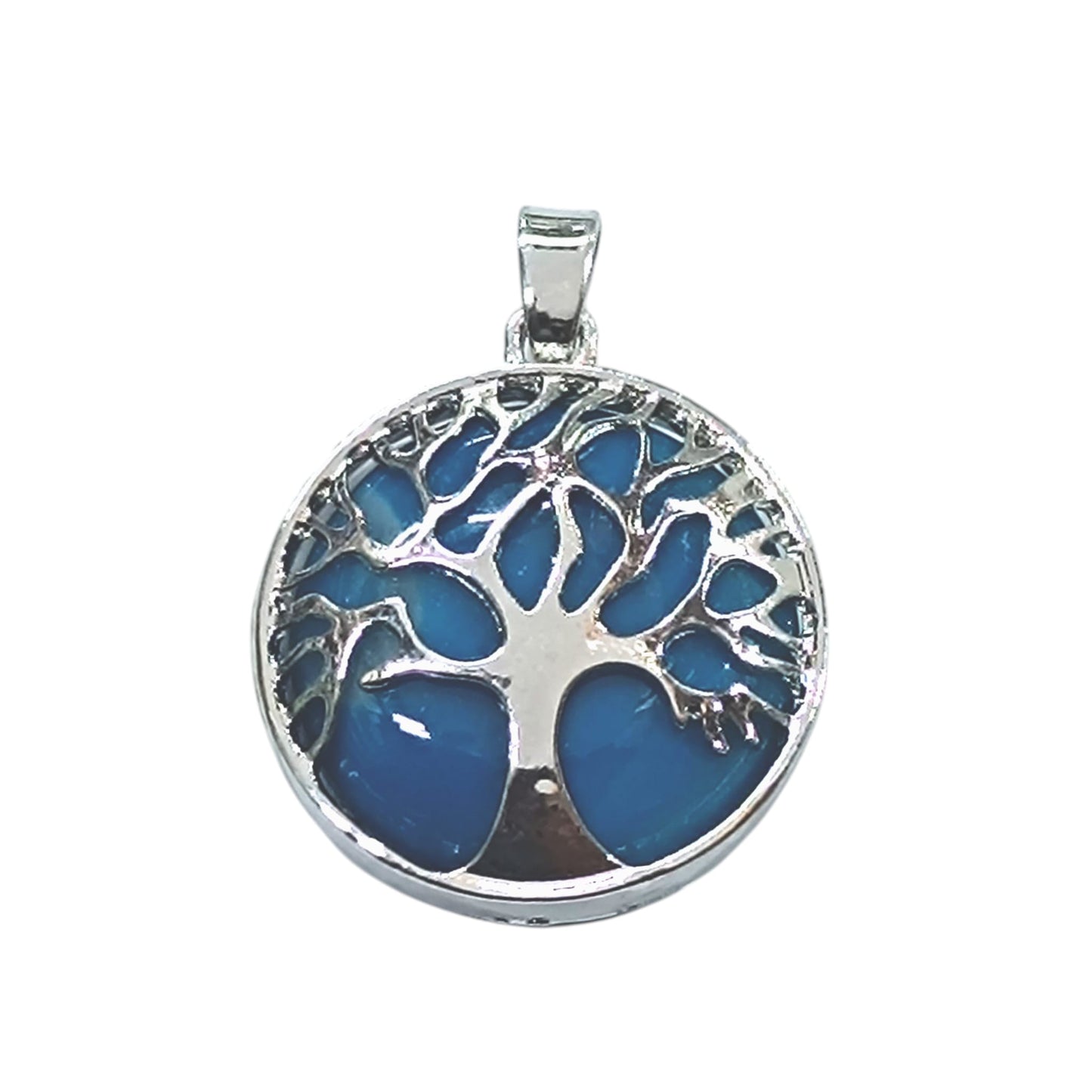 Colgante Arbol De La Vida En Metal Con Piedra Natural Agata Azul 25 mm Aprox 35014-27