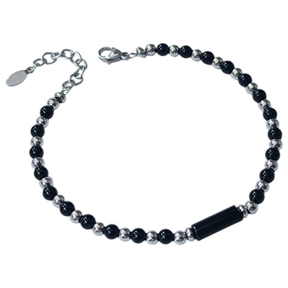 Pulsera Acero Y Piedra Natural Onix 4 mm Cierre Mosqueton 21 cms Largo 400104244-02