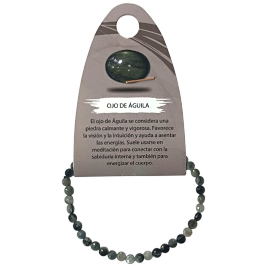 Pulsera Facetada Piedra Natural Ojo De Aguila 4 mm Boton