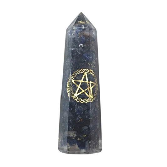 Obelisco Orgonita y Piedras Sodalita Dije Pentragrama Rei 7,5 Cms Aprox
