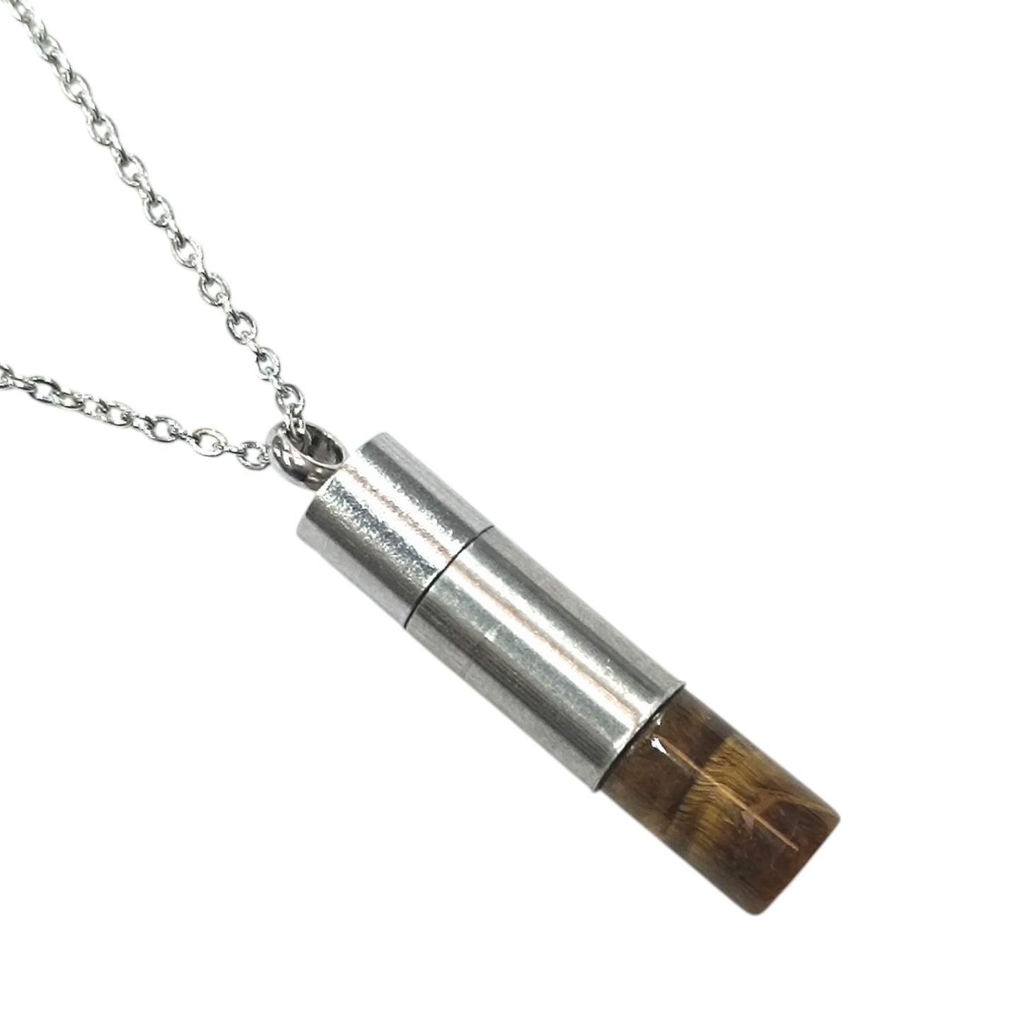 Collar Acero 45 Cms Cofre Deseo Con Piedra Natural Ojo De Tigre 600103553-09