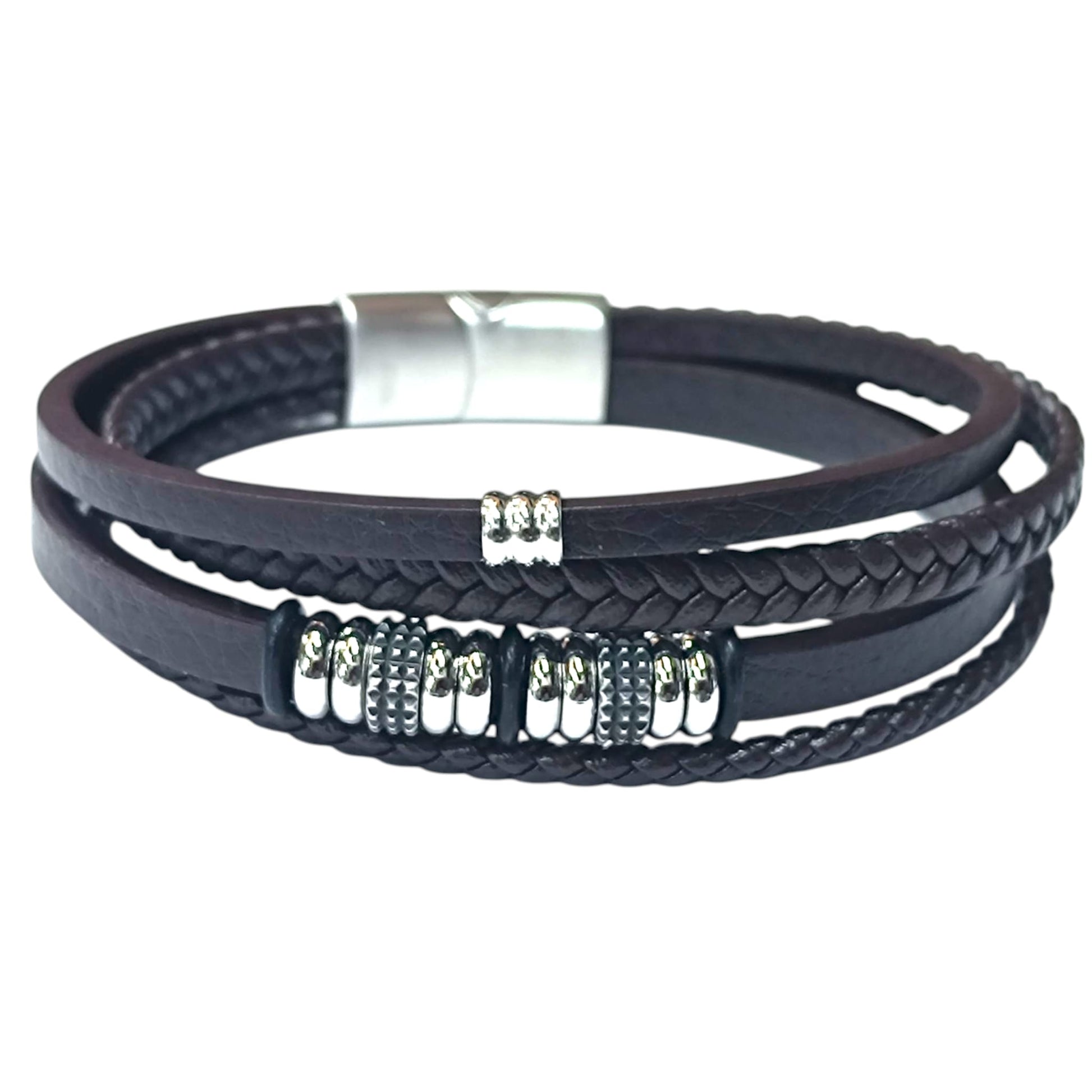 Pulsera Acero Y Cuero Marron Largo 22 Cms Aprox 401104257-38
