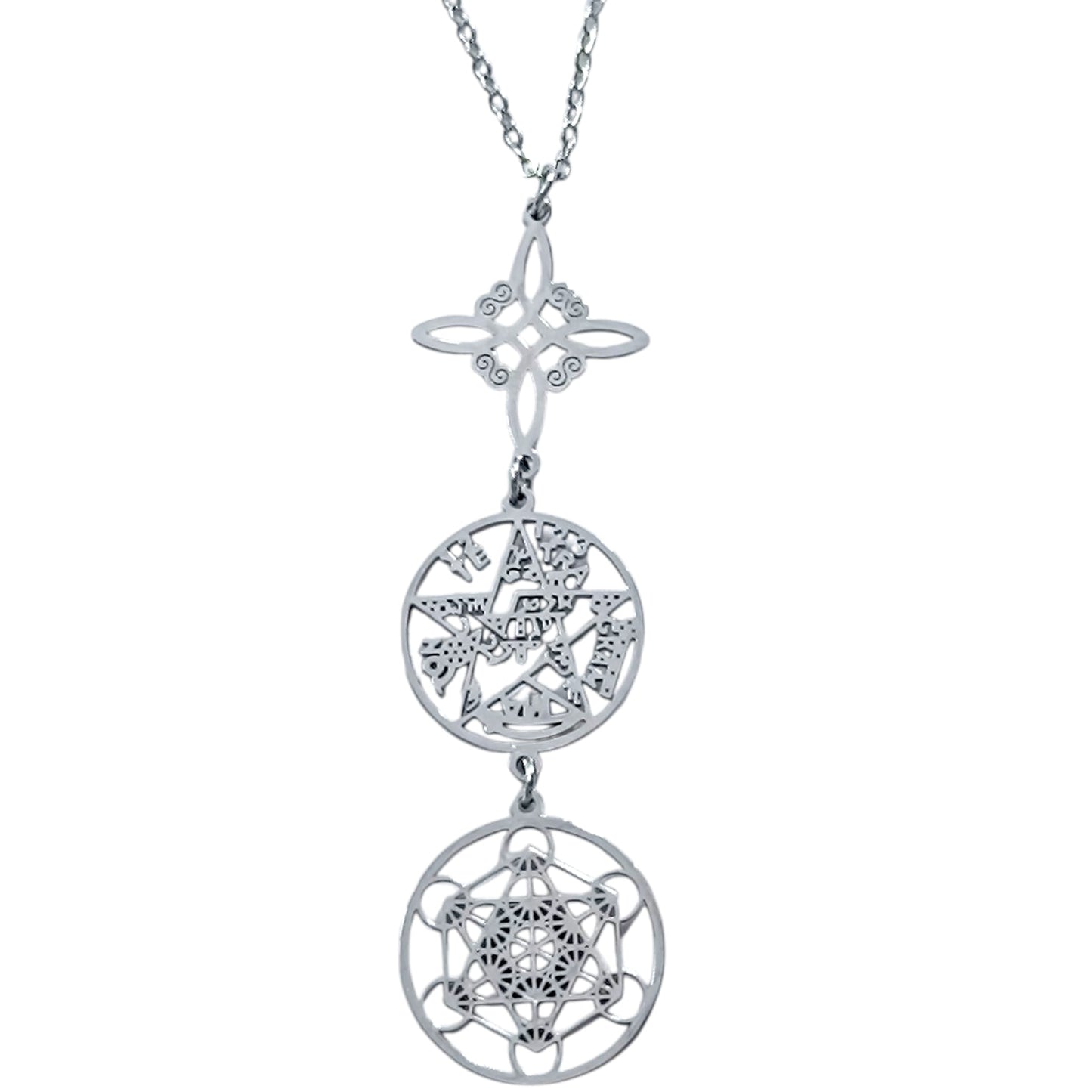 Collar Acero Simbolo Nudo De Bruja Tetragramaton Y Metatron Cadena 40+5 Cms REF:400503423-09