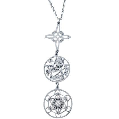 Collar Acero Simbolo Nudo De Bruja Tetragramaton Y Metatron Cadena 40+5 Cms REF:400503423-09