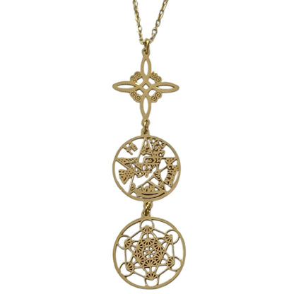 Collar Acero Dorado Simbolo Nudo De Bruja Tetragramaton Y Metatron Cadena 40+5 Cms REF:400503423-10
