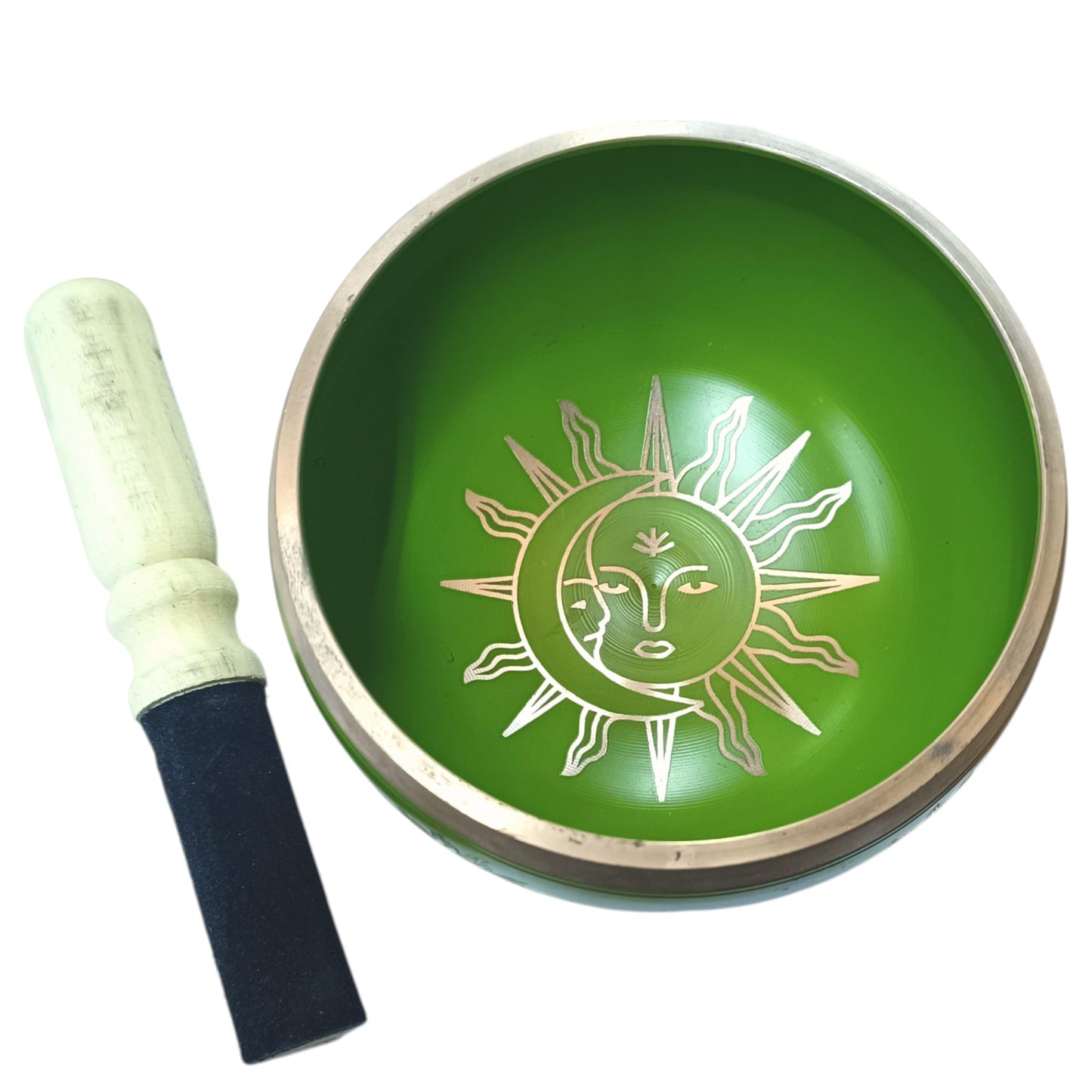 Cuenco Tibetano 4 Metales 14 Cms Aprox Color Verde Grabado Sol Y Luna 600303017