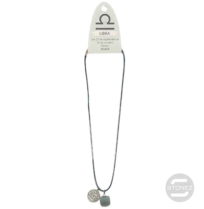 35542 Collar Horóscopo Libra Con Mineral Canto Rodado Agata Cordón 45+5cms Aprox - stonez