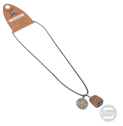 35542 Collar Horóscopo Geminis Con Mineral Canto Rodado Ojo De Tigre Cordón 45+5cms Aprox - stonez