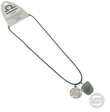 35542 Collar Horóscopo Libra Con Mineral Canto Rodado Agata Cordón 45+5cms Aprox - stonez