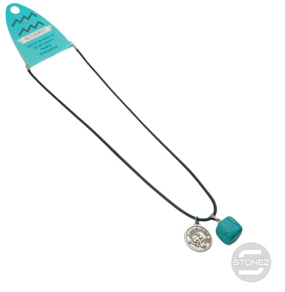 35542 Collar Horóscopo Acuario Con Mineral Canto Rodado Turquesina Cordón 45+5cms Aprox - stonez