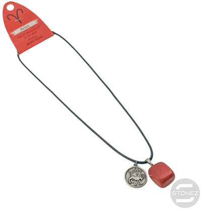35542 Collar Horóscopo Aries Con Mineral Canto Rodado Jaspe Rojo Cordón 45+5cms Aprox - stonez